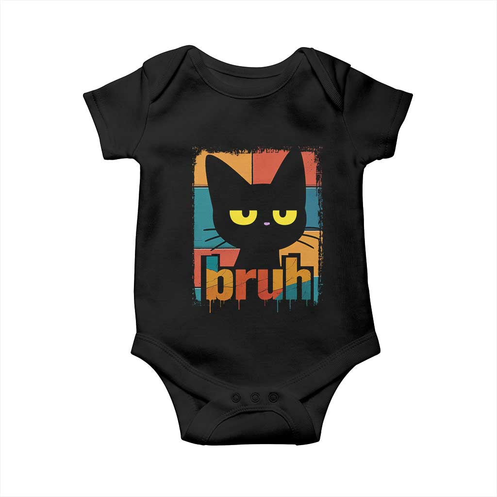 Funny Black Cat Bruh Meme Baby Onesie Funny Black Cat - Wonder Print Shop