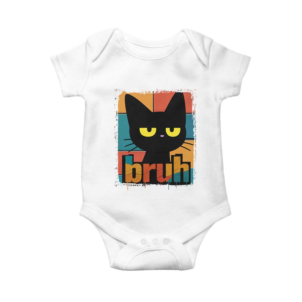 Funny Black Cat Bruh Meme Baby Onesie Funny Black Cat - Wonder Print Shop