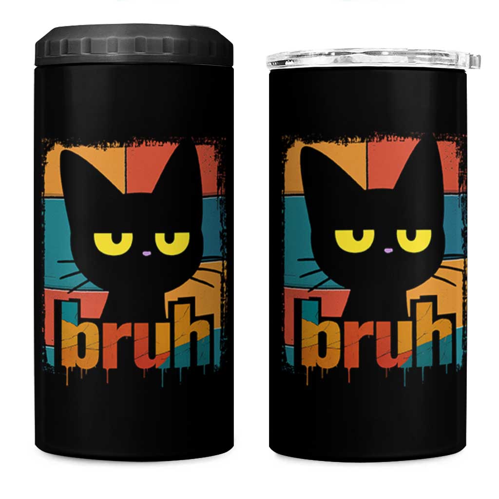 Funny Black Cat Bruh Meme 4 in 1 Can Cooler Tumbler Funny Black Cat - Wonder Print Shop