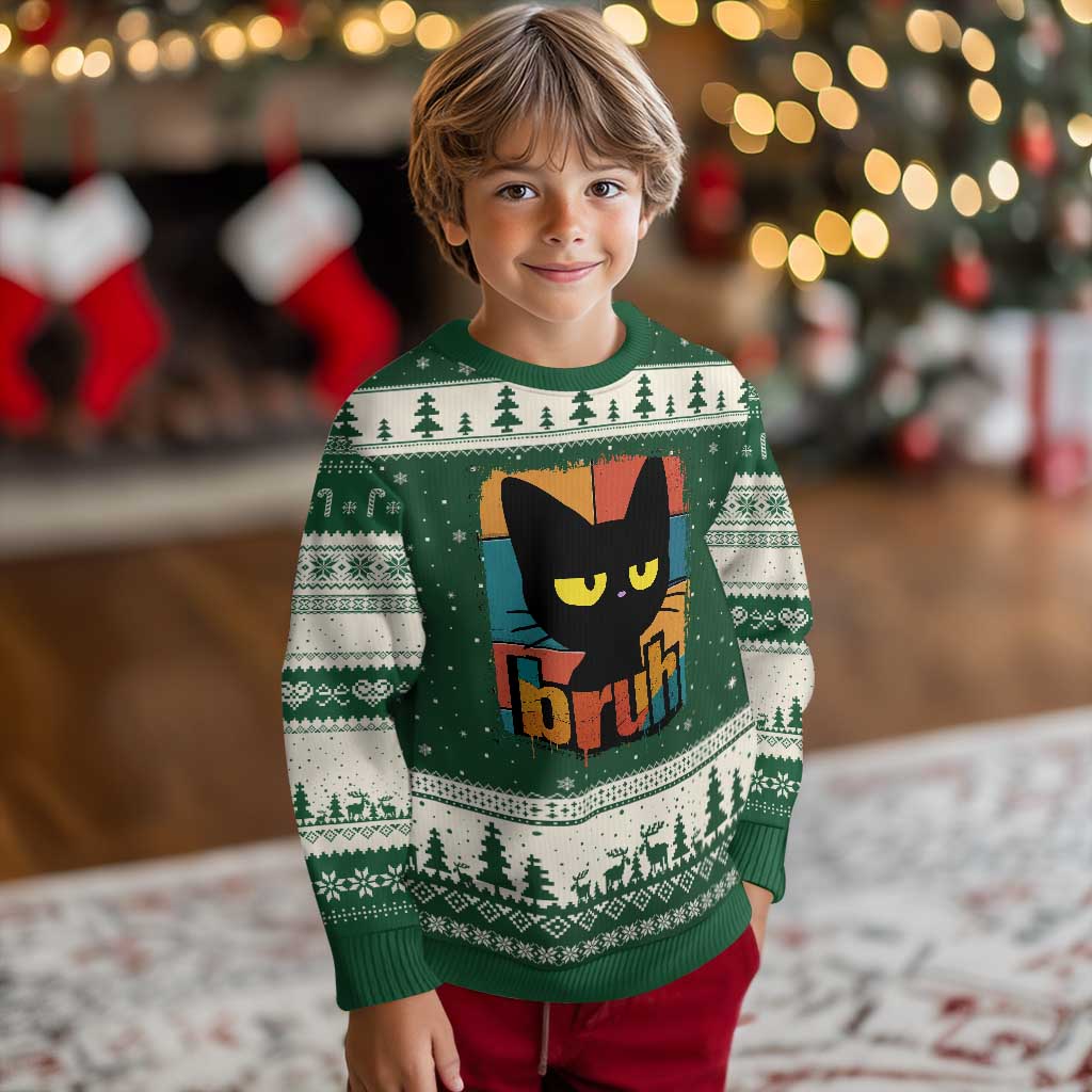 Funny Black Cat Bruh Meme Ugly Christmas Sweater Funny Black Cat - Wonder Print Shop
