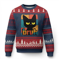 Funny Black Cat Bruh Meme Ugly Christmas Sweater Funny Black Cat - Wonder Print Shop
