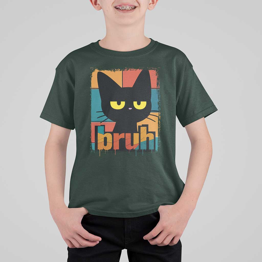 Funny Black Cat Bruh Meme T Shirt For Kid Funny Black Cat - Wonder Print Shop