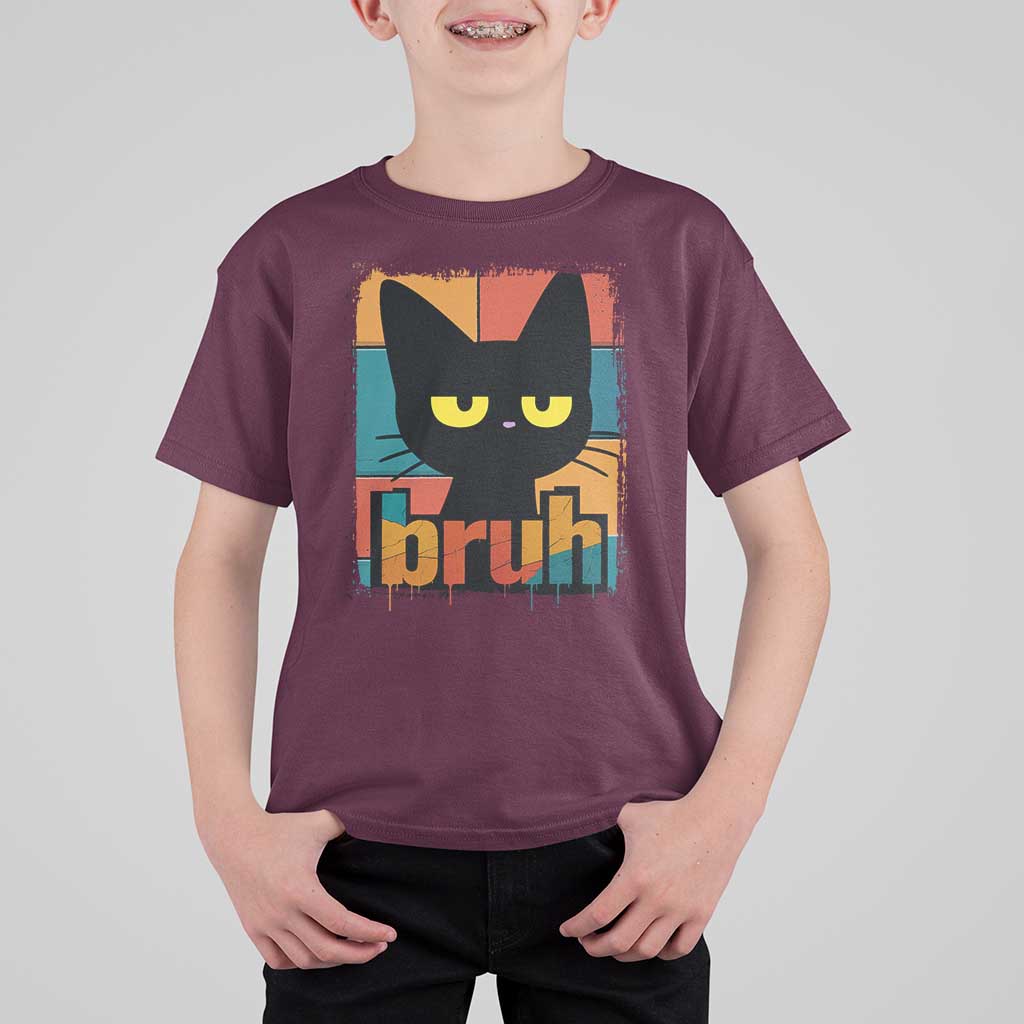 Funny Black Cat Bruh Meme T Shirt For Kid Funny Black Cat - Wonder Print Shop