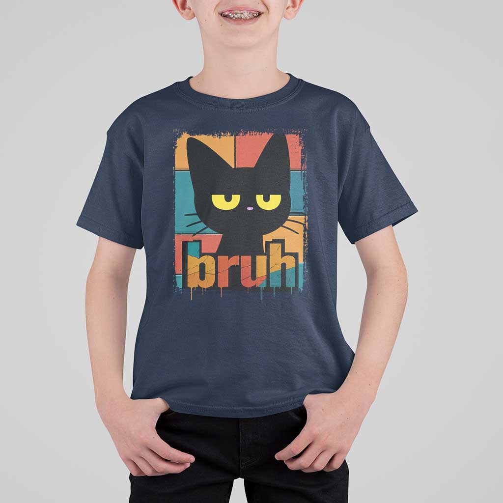 Funny Black Cat Bruh Meme T Shirt For Kid Funny Black Cat - Wonder Print Shop