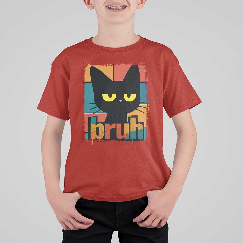 Funny Black Cat Bruh Meme T Shirt For Kid Funny Black Cat - Wonder Print Shop