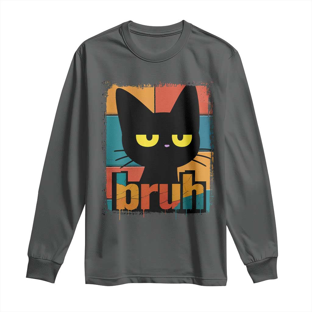 Funny Black Cat Bruh Meme Long Sleeve Shirt Funny Black Cat - Wonder Print Shop