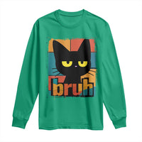 Funny Black Cat Bruh Meme Long Sleeve Shirt Funny Black Cat - Wonder Print Shop