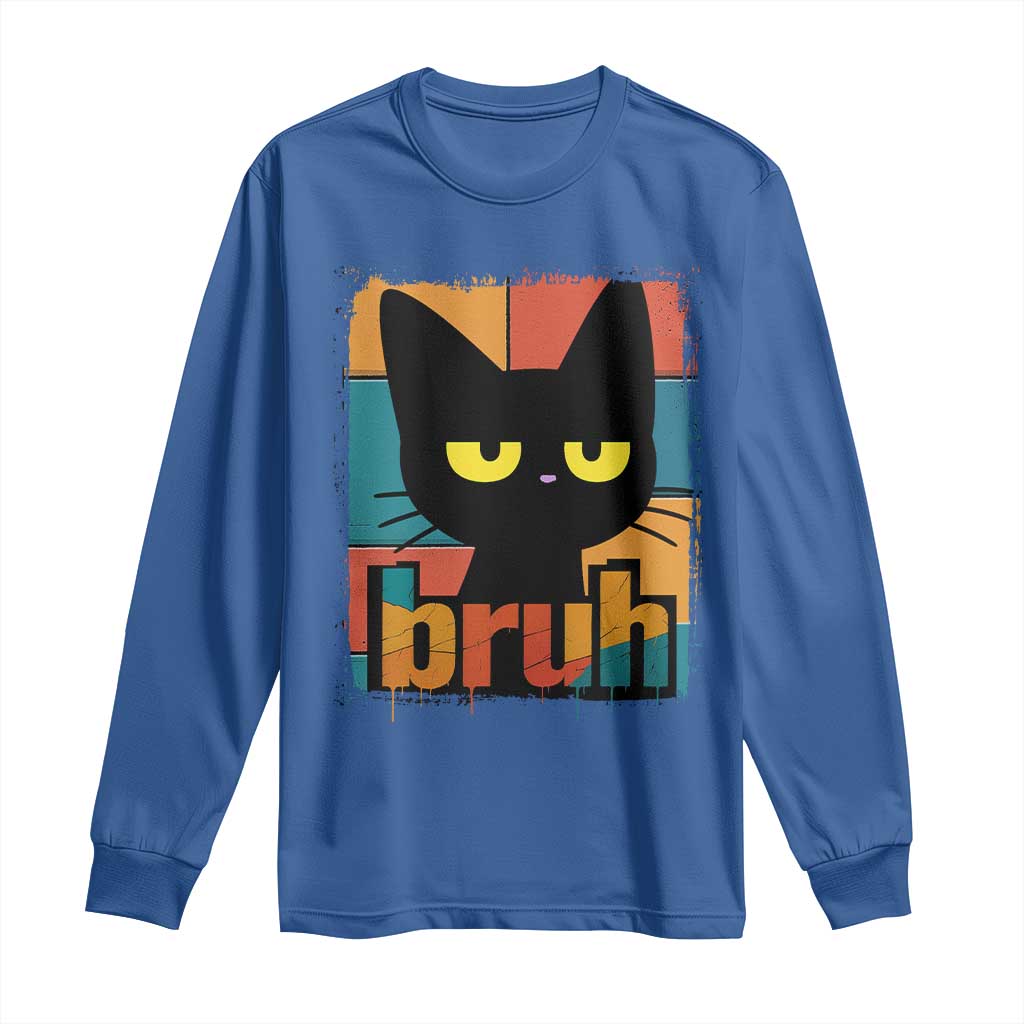 Funny Black Cat Bruh Meme Long Sleeve Shirt Funny Black Cat - Wonder Print Shop