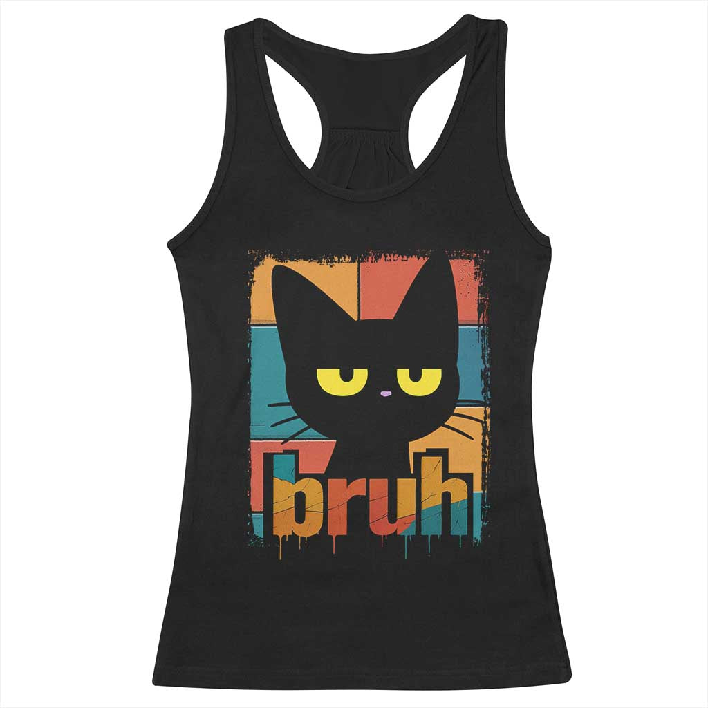 Funny Black Cat Bruh Meme Racerback Tank Top Funny Black Cat - Wonder Print Shop