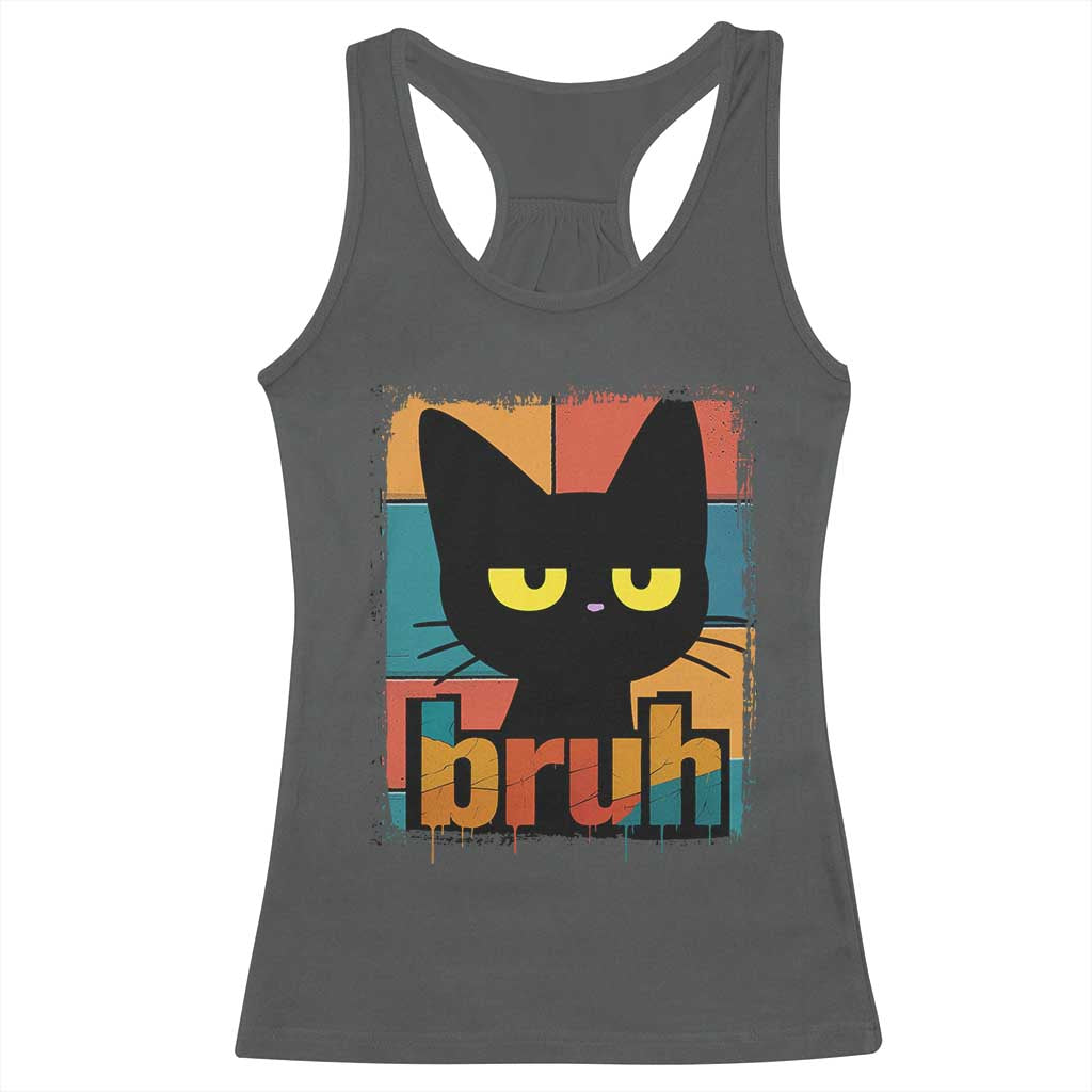 Funny Black Cat Bruh Meme Racerback Tank Top Funny Black Cat - Wonder Print Shop