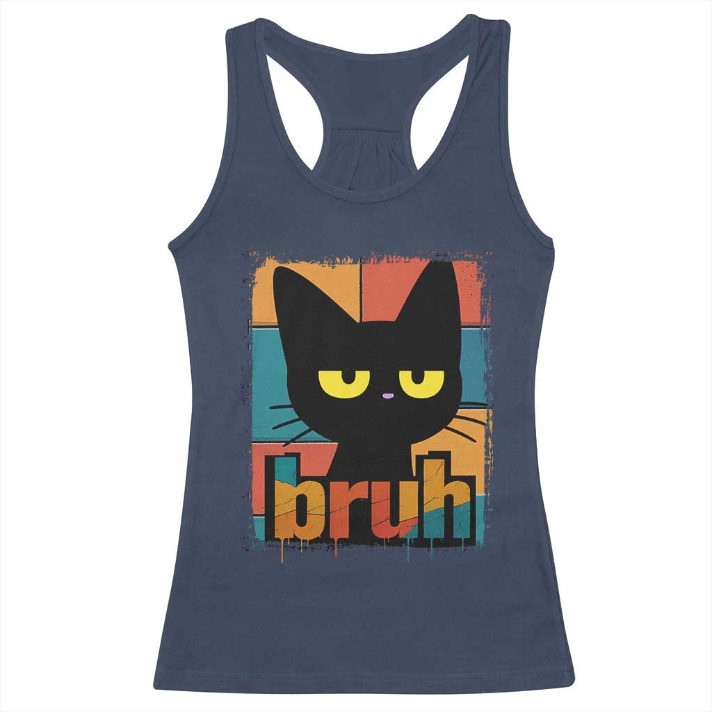 Funny Black Cat Bruh Meme Racerback Tank Top Funny Black Cat - Wonder Print Shop