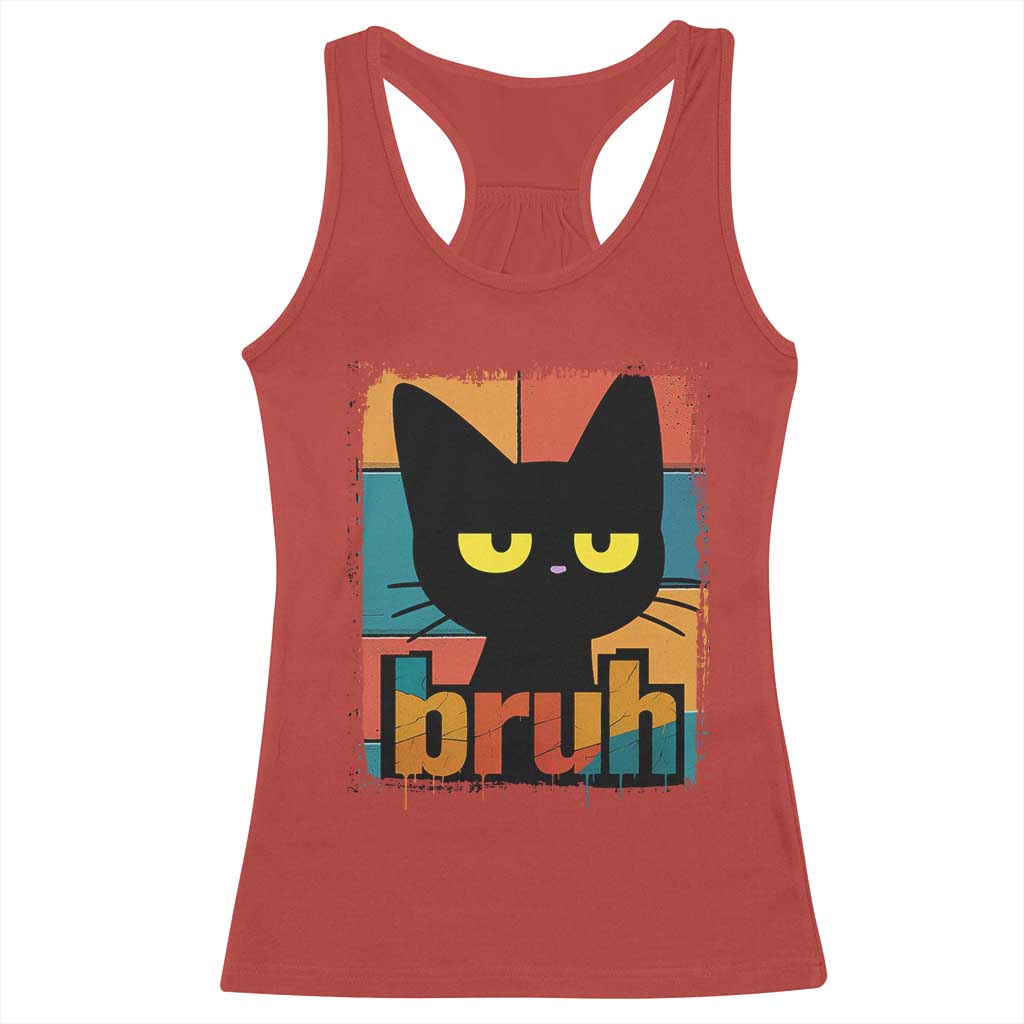 Funny Black Cat Bruh Meme Racerback Tank Top Funny Black Cat - Wonder Print Shop