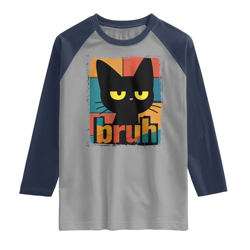 Funny Black Cat Bruh Meme Raglan Shirt Funny Black Cat - Wonder Print Shop