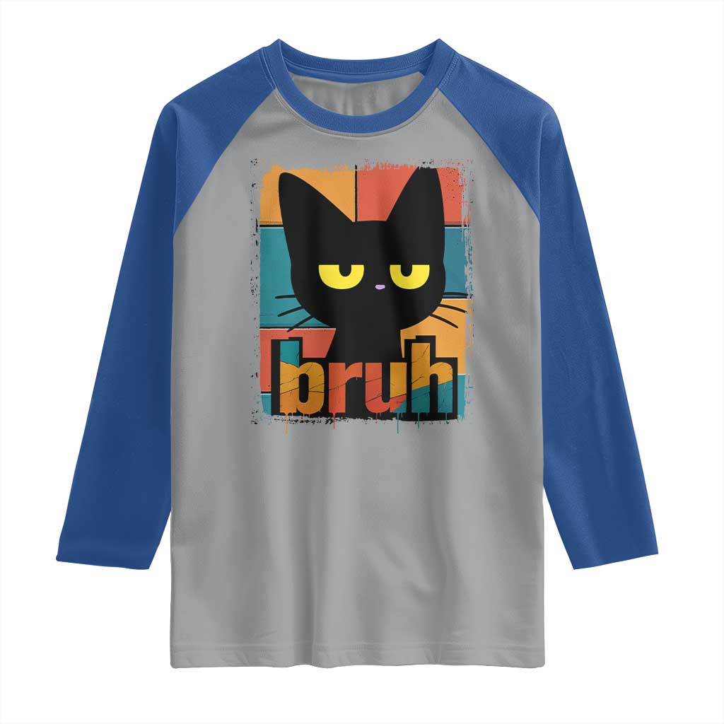 Funny Black Cat Bruh Meme Raglan Shirt Funny Black Cat - Wonder Print Shop