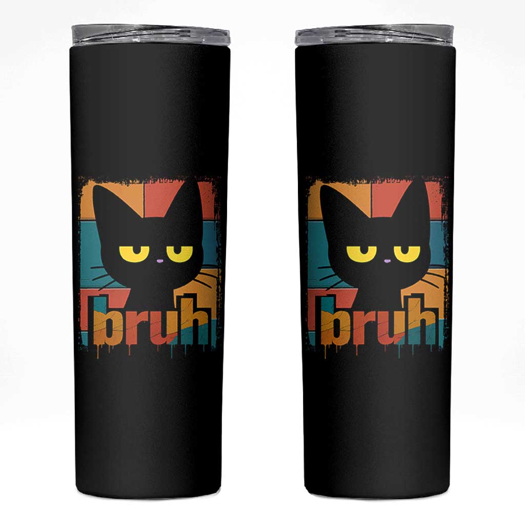Funny Black Cat Bruh Meme Skinny Tumbler Funny Black Cat - Wonder Print Shop
