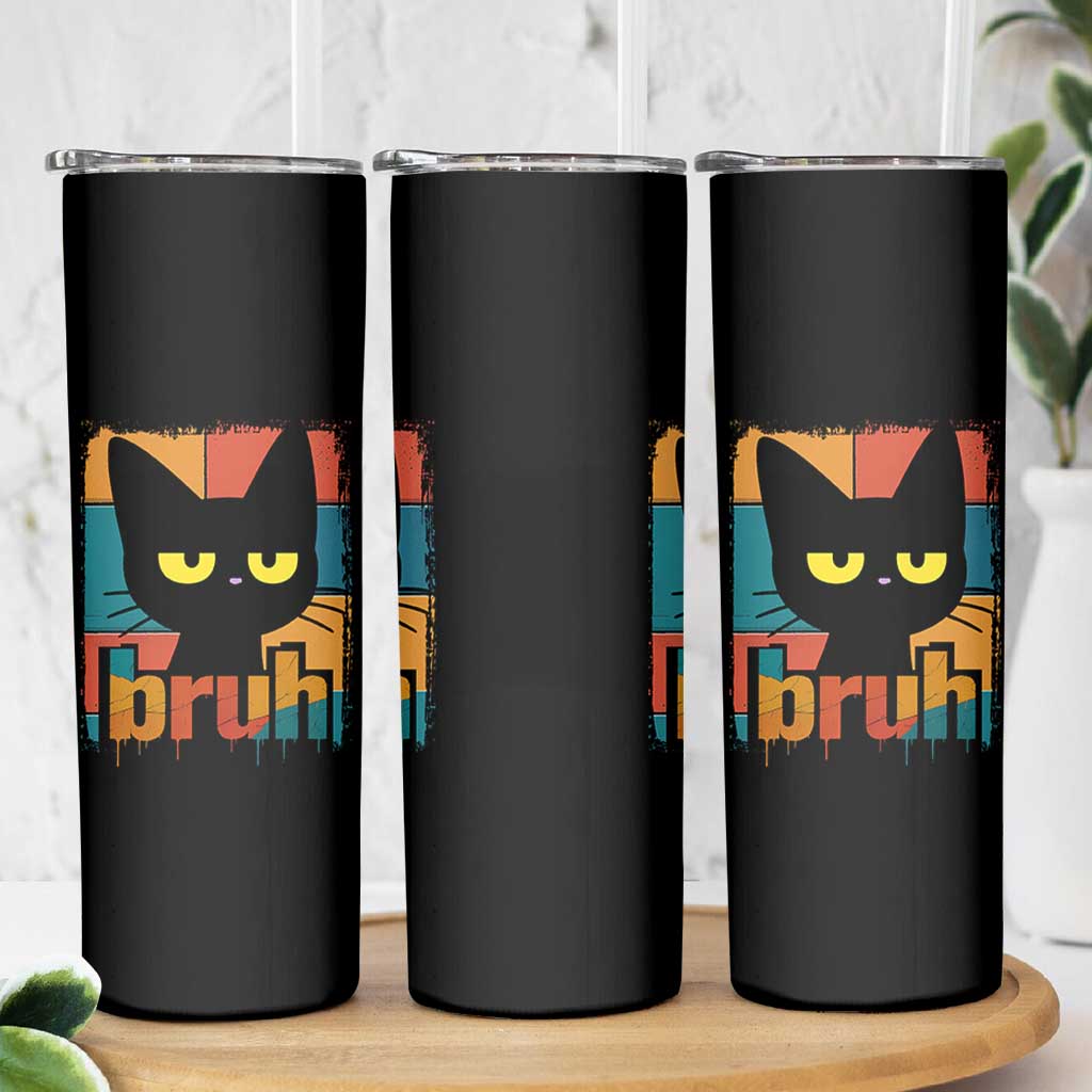 Funny Black Cat Bruh Meme Skinny Tumbler Funny Black Cat - Wonder Print Shop