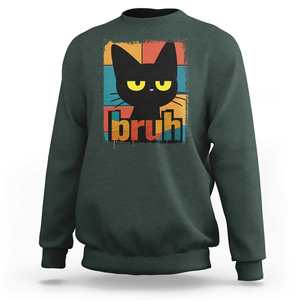 Funny Black Cat Bruh Meme Sweatshirt Funny Black Cat - Wonder Print Shop