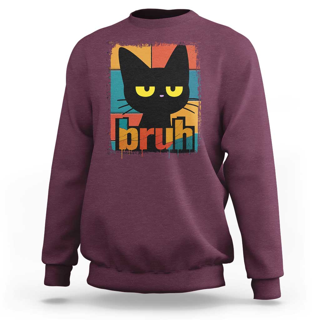 Funny Black Cat Bruh Meme Sweatshirt Funny Black Cat - Wonder Print Shop