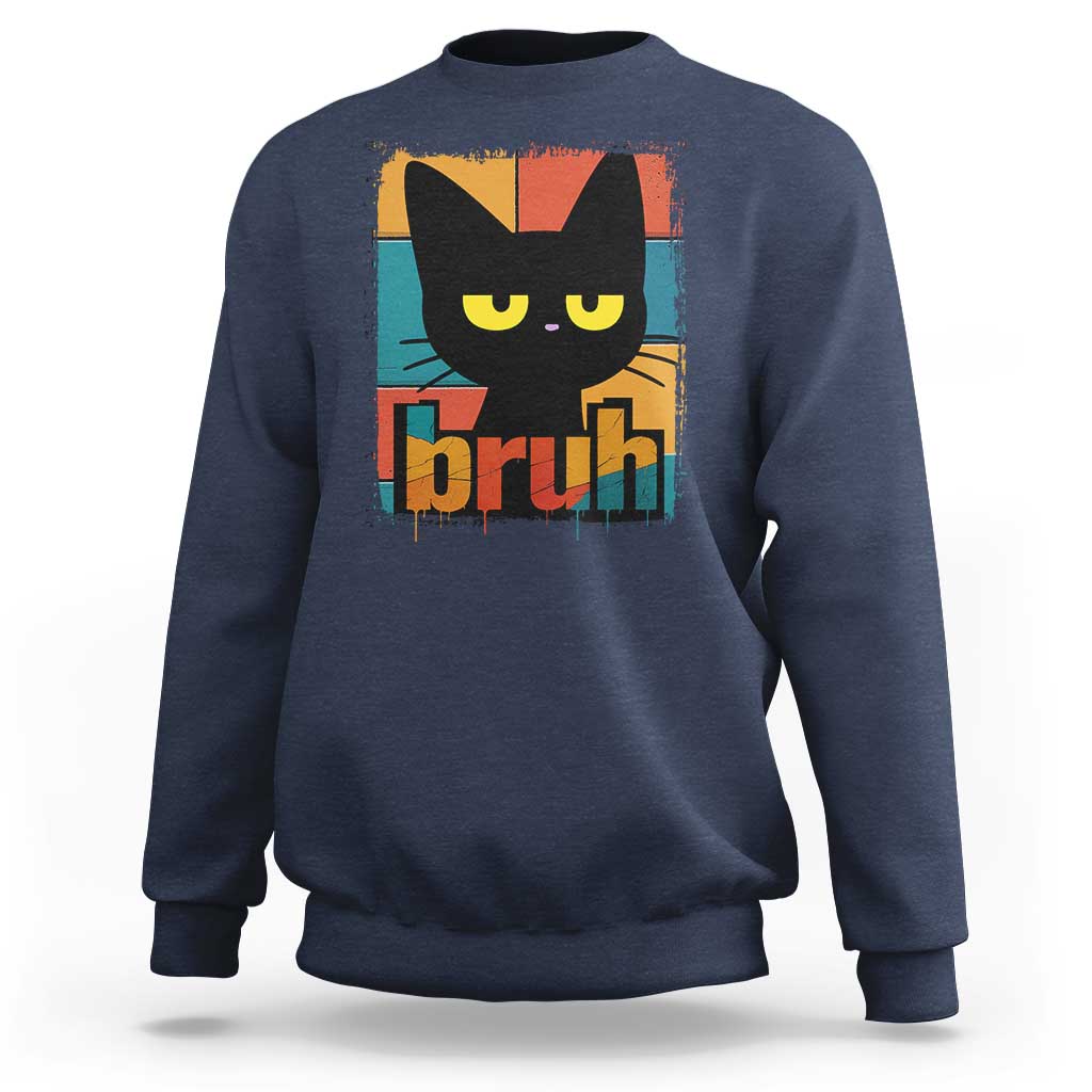 Funny Black Cat Bruh Meme Sweatshirt Funny Black Cat - Wonder Print Shop