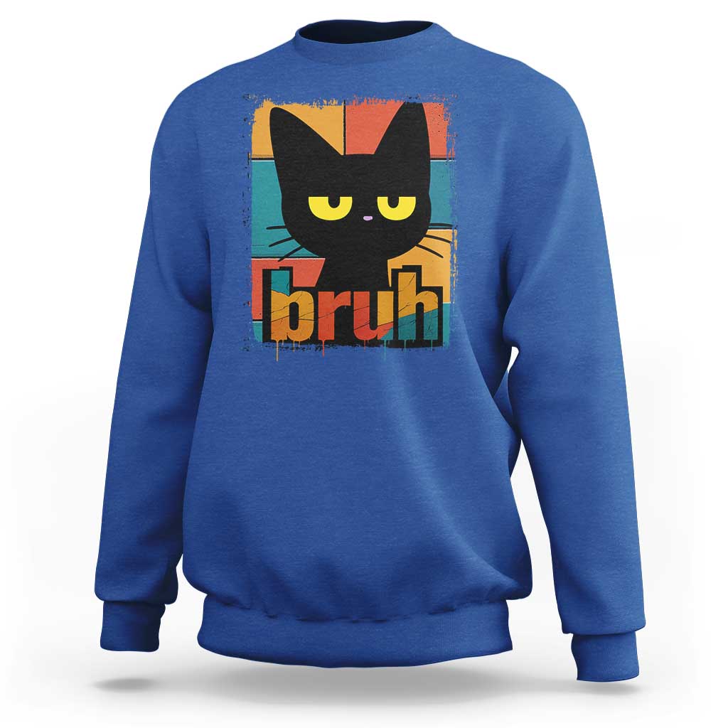 Funny Black Cat Bruh Meme Sweatshirt Funny Black Cat - Wonder Print Shop