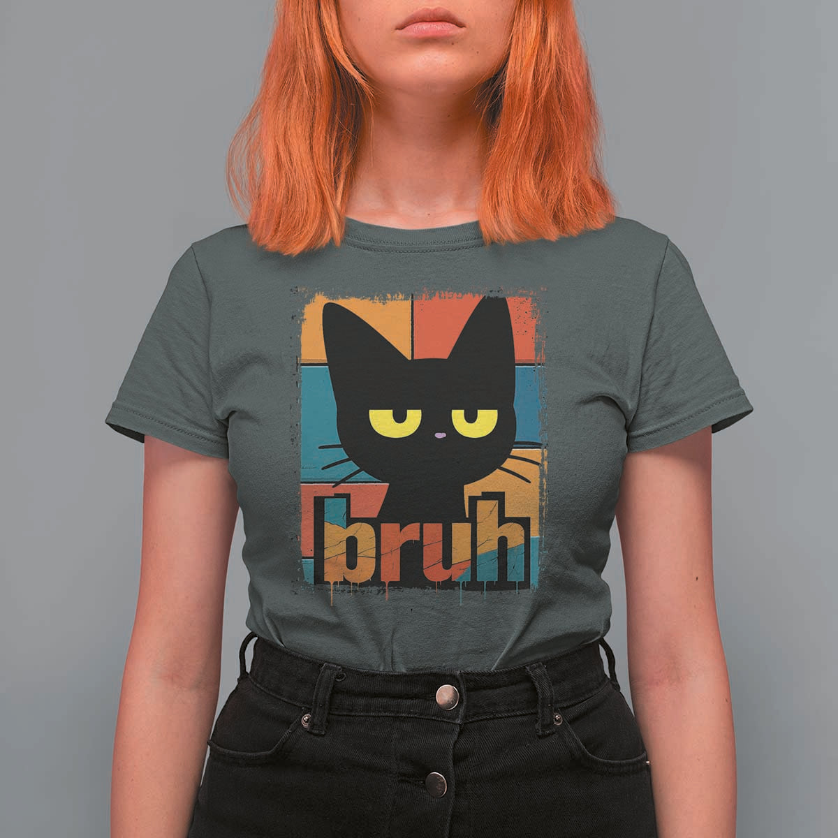 Funny Black Cat Bruh Meme T Shirt For Women Funny Black Cat - Wonder Print Shop