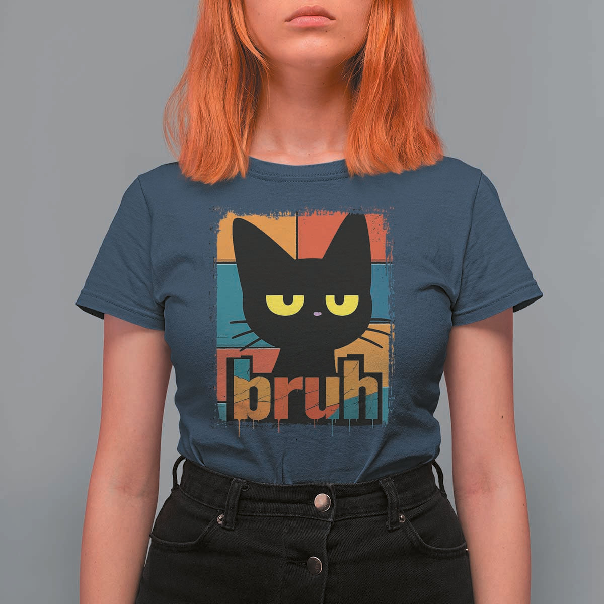 Funny Black Cat Bruh Meme T Shirt For Women Funny Black Cat - Wonder Print Shop