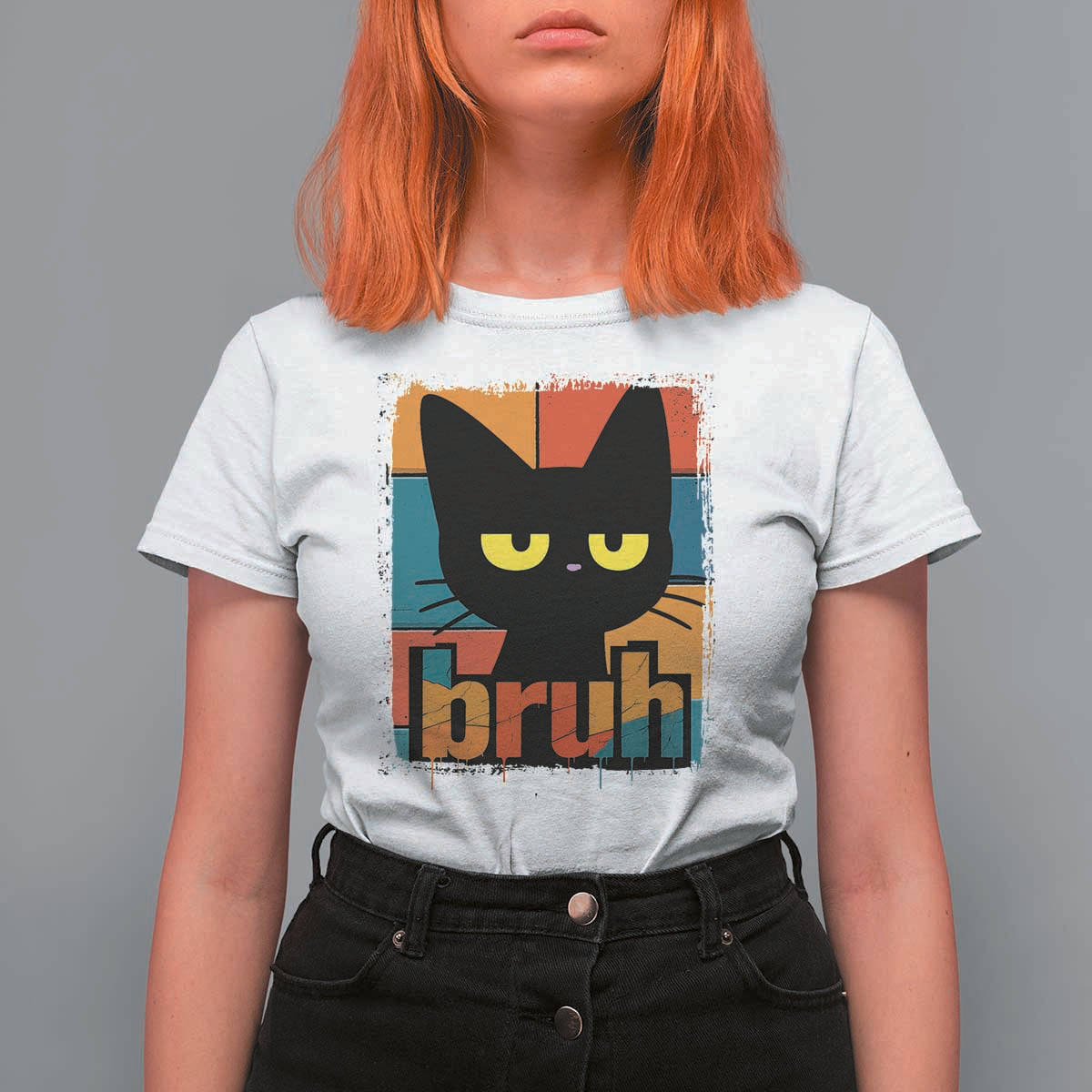 Funny Black Cat Bruh Meme T Shirt For Women Funny Black Cat - Wonder Print Shop