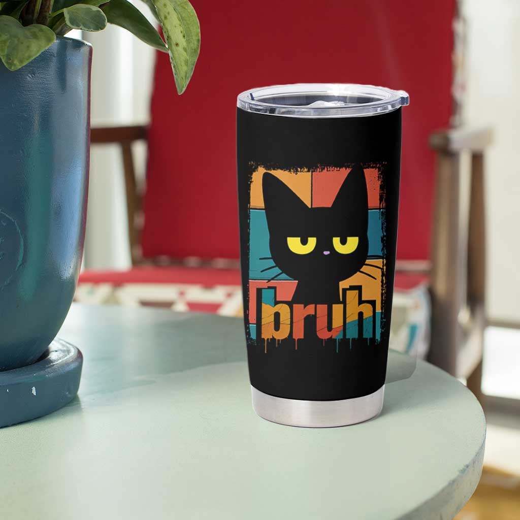 Funny Black Cat Bruh Meme Tumbler Cup Funny Black Cat - Wonder Print Shop
