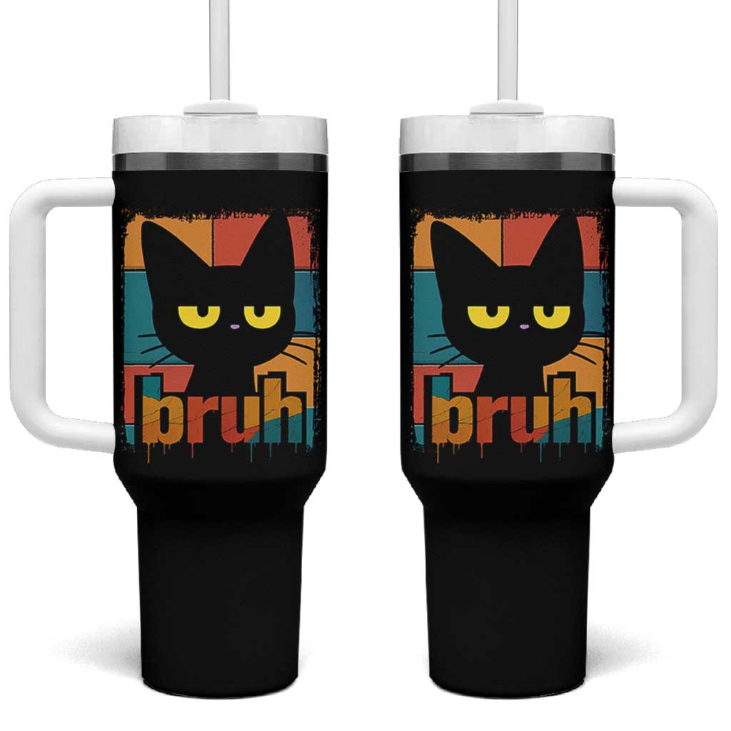 Funny Black Cat Bruh Meme Tumbler With Handle Funny Black Cat - Wonder Print Shop
