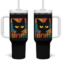 Funny Black Cat Bruh Meme Tumbler With Handle Funny Black Cat - Wonder Print Shop