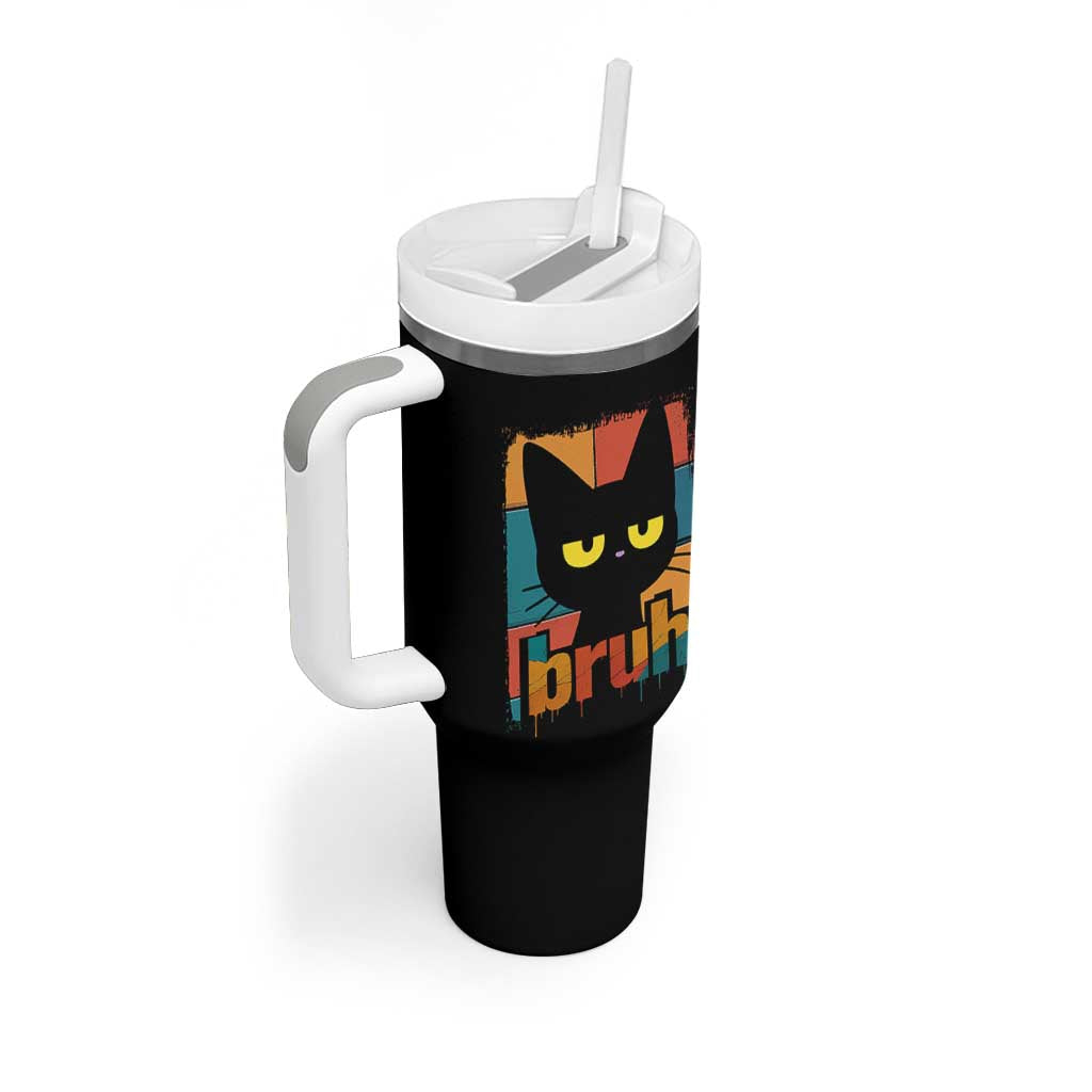 Funny Black Cat Bruh Meme Tumbler With Handle Funny Black Cat - Wonder Print Shop