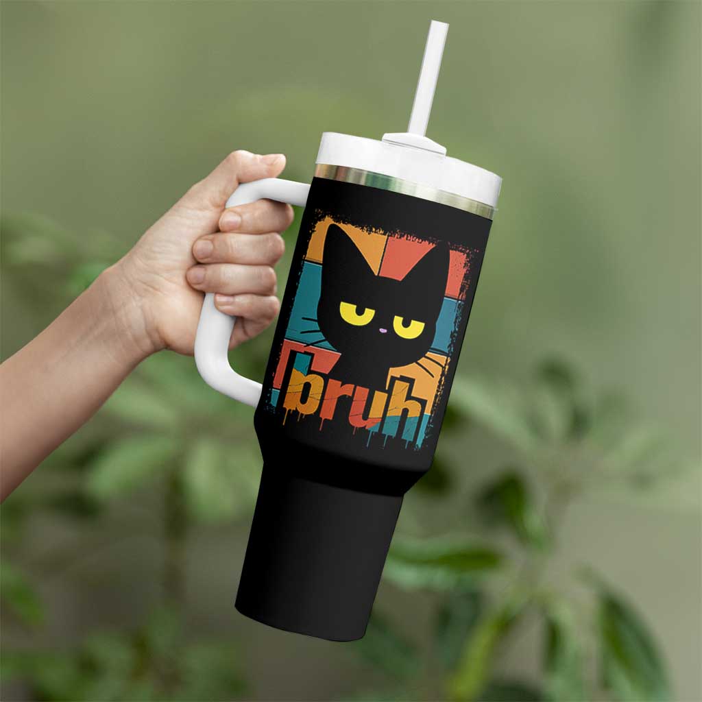 Funny Black Cat Bruh Meme Tumbler With Handle Funny Black Cat - Wonder Print Shop