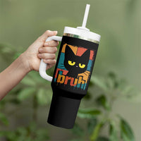 Funny Black Cat Bruh Meme Tumbler With Handle Funny Black Cat - Wonder Print Shop