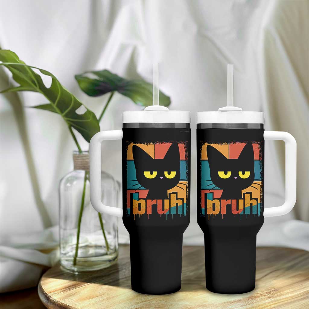 Funny Black Cat Bruh Meme Tumbler With Handle Funny Black Cat - Wonder Print Shop