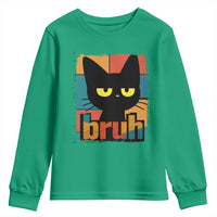 Funny Black Cat Bruh Meme Youth Sweatshirt Funny Black Cat - Wonder Print Shop