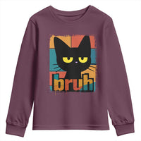 Funny Black Cat Bruh Meme Youth Sweatshirt Funny Black Cat - Wonder Print Shop