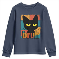 Funny Black Cat Bruh Meme Youth Sweatshirt Funny Black Cat - Wonder Print Shop