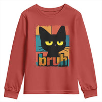 Funny Black Cat Bruh Meme Youth Sweatshirt Funny Black Cat - Wonder Print Shop