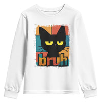 Funny Black Cat Bruh Meme Youth Sweatshirt Funny Black Cat - Wonder Print Shop