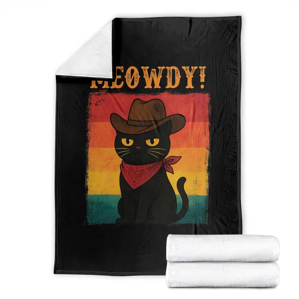 Meowdy Cowboy Cat Throw Blanket Cute Black Kitten Country Western - Wonder Print Shop