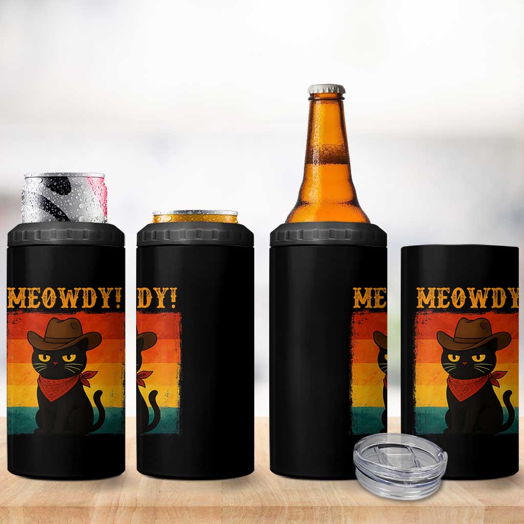Meowdy Cowboy Cat 4 in 1 Can Cooler Tumbler Cute Black Kitten Country Western - Wonder Print Shop