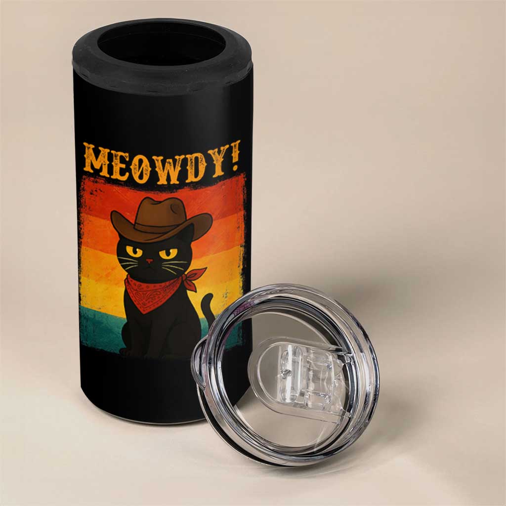 Meowdy Cowboy Cat 4 in 1 Can Cooler Tumbler Cute Black Kitten Country Western - Wonder Print Shop
