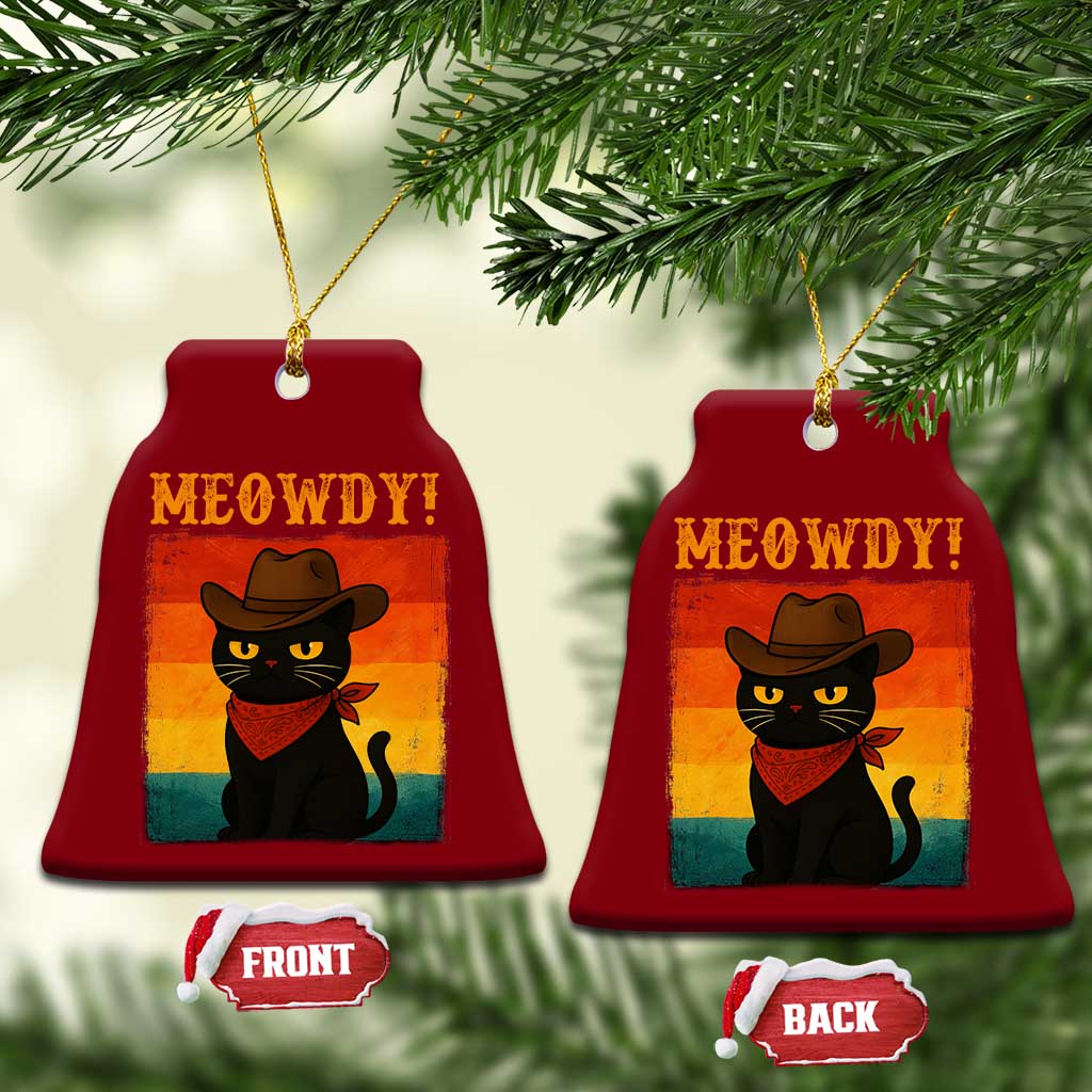 Meowdy Cowboy Cat Ceramic Ornament Cute Black Kitten Country Western - Wonder Print Shop