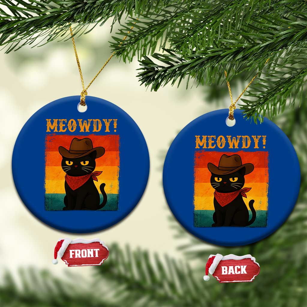 Meowdy Cowboy Cat Ceramic Ornament Cute Black Kitten Country Western - Wonder Print Shop