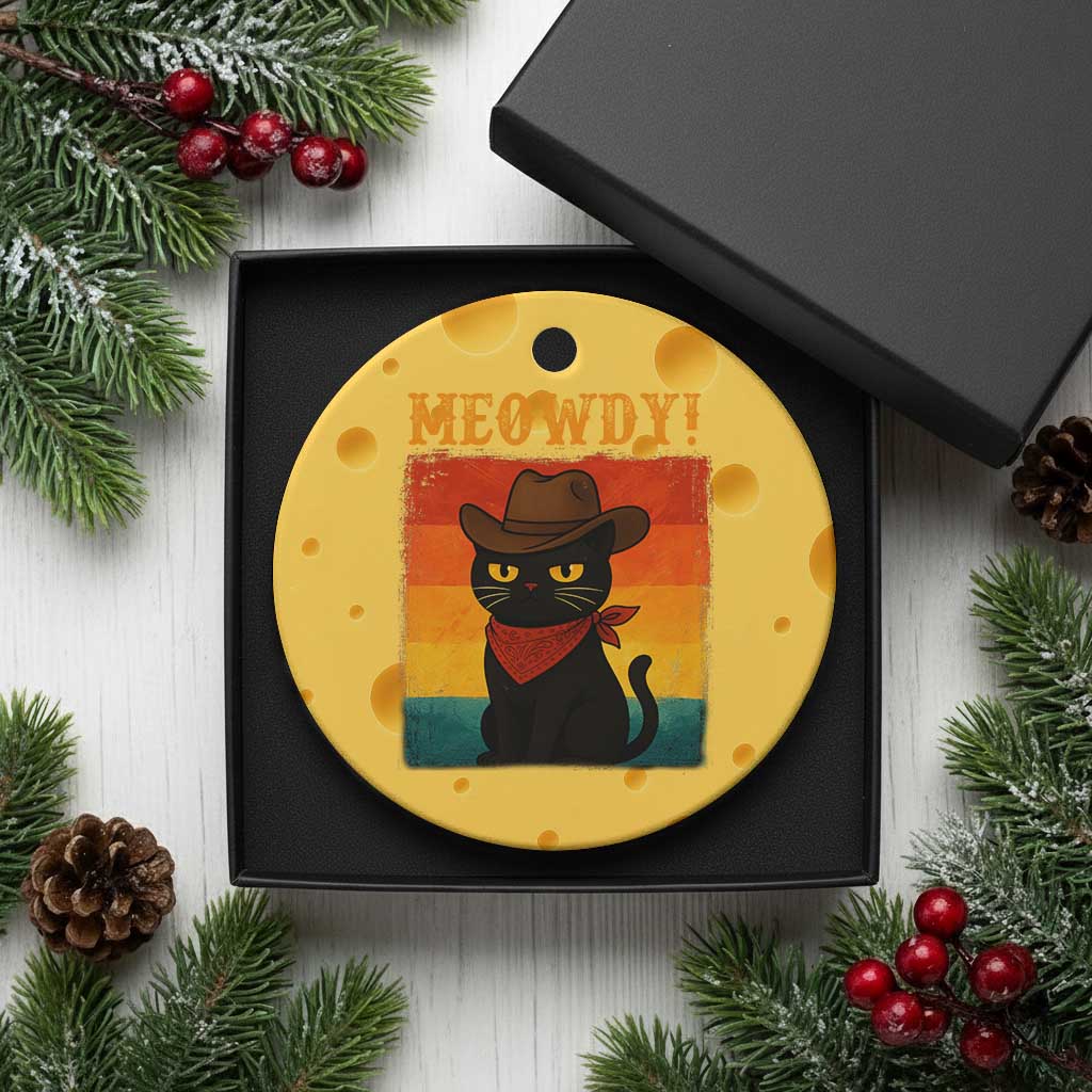 Meowdy Cowboy Cat Ceramic Ornament Cute Black Kitten Country Western - Wonder Print Shop