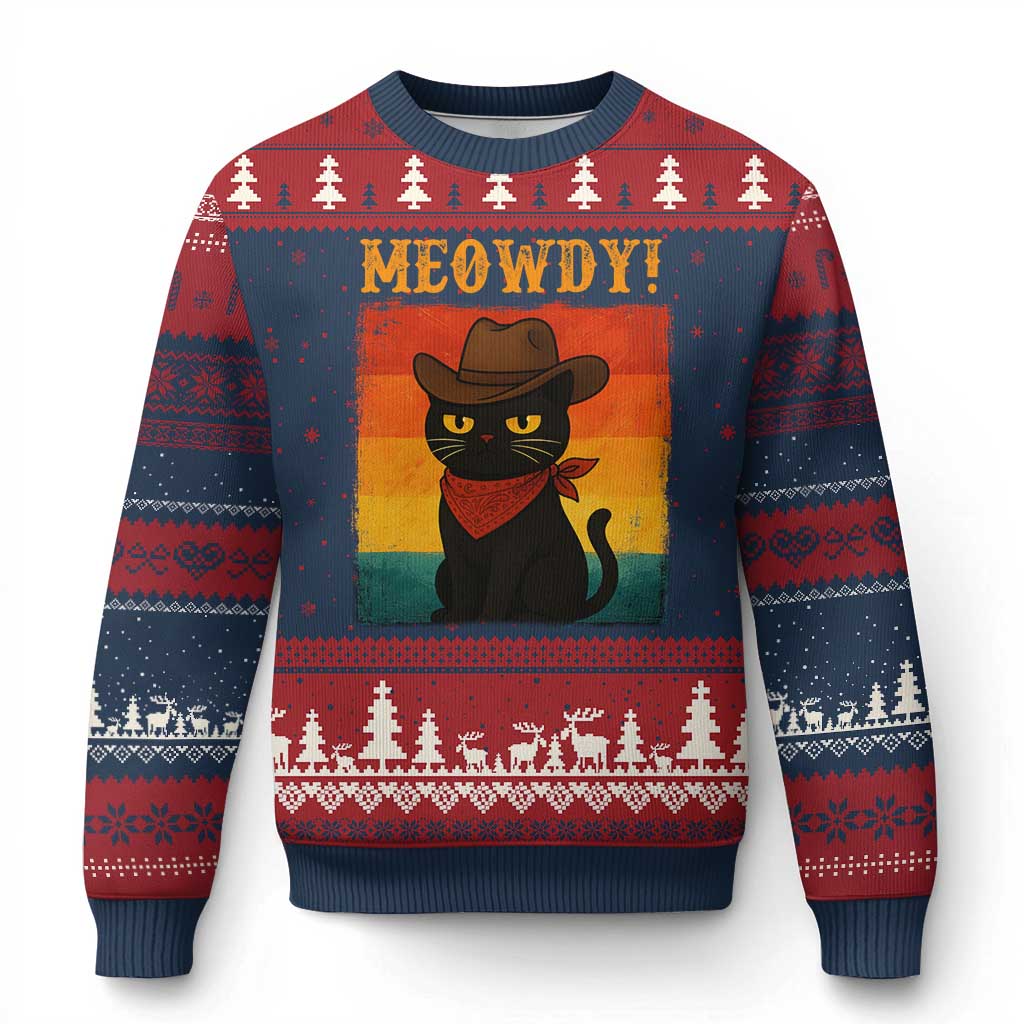 Meowdy Cowboy Cat Ugly Christmas Sweater Cute Black Kitten Country Western - Wonder Print Shop