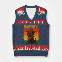 Meowdy Cowboy Cat V-Neck Knit Sweater Vest Cute Black Kitten Country Western - Wonder Print Shop