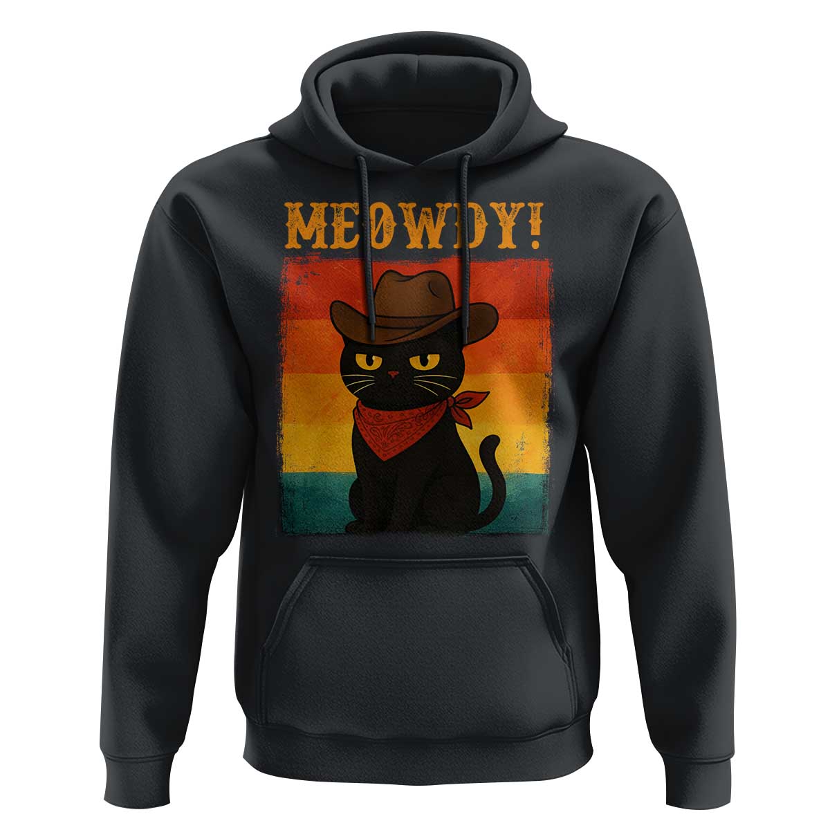Meowdy Cowboy Cat Hoodie Cute Black Kitten Country Western - Wonder Print Shop