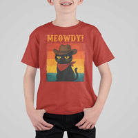 Meowdy Cowboy Cat T Shirt For Kid Cute Black Kitten Country Western - Wonder Print Shop