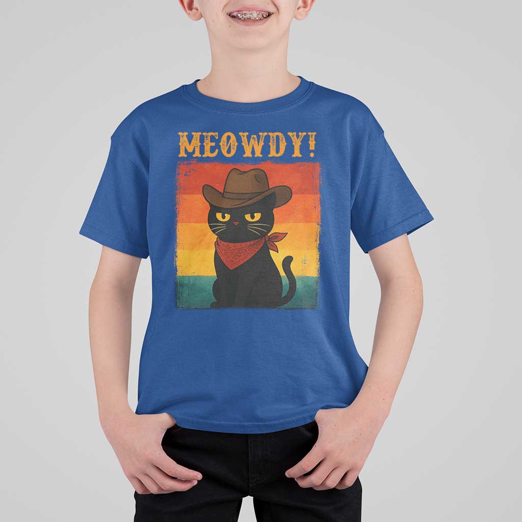 Meowdy Cowboy Cat T Shirt For Kid Cute Black Kitten Country Western - Wonder Print Shop